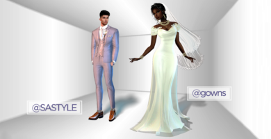Bride in a cap sleve white dress with veil and a groom in a dusted pink tux