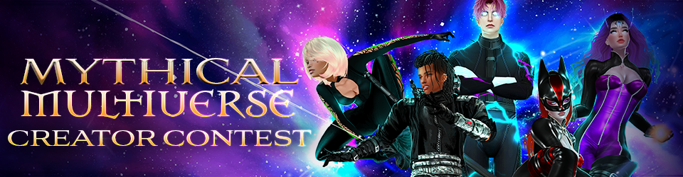mythical multiverse creator contest banner with fictional superheroes displayed