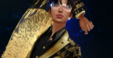 Male avatar wearing a gold suit